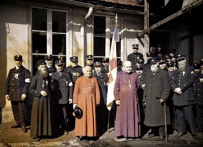 Group portrait of members of the Red Cross, Reims, Marne, France, 1917 by Fernand Cuville